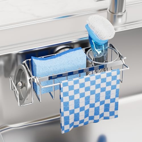 4-in-1 Sink Caddy for Kitchen Sink with Strong Suction Cup-Silver (7.28" x 2.36" / Silver)