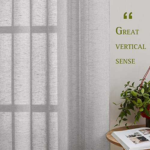 Linen Textured Semi Sheer Curtains 63 inches Length (52"W x 63"L (Pack of 2) / Grey)