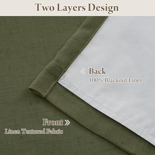 Linen Blackout Curtains 96 inches Long (Pinch Pleated - Olive Green / 40"W x 96"L (Pack of 2))