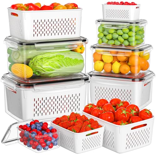6 PCS Fruit Storage Containers for Fridge with 6 Removable Colanders (6 Pack)