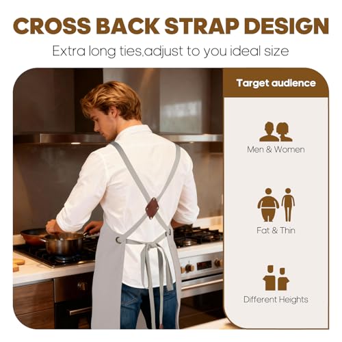 Aprons For Women Men With Large Pockets (Pure White)