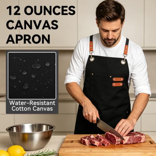 Chef Aprons for Men Women with 4 Pockets (Black)