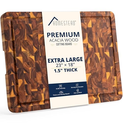 End Grain Acacia Wood Cutting Board 23x18x1.5 (Natural / 23"L x 18"W)