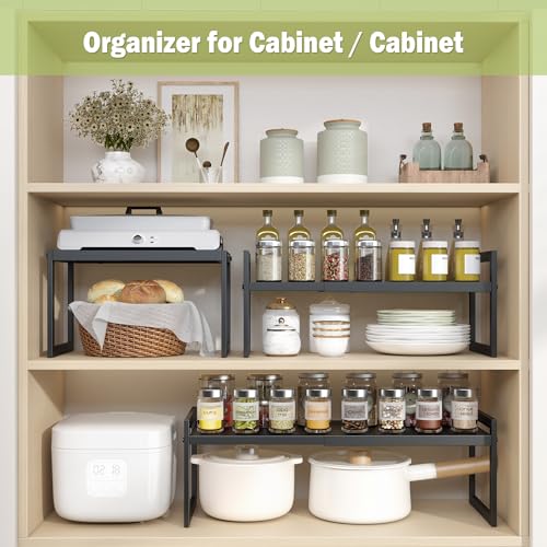 Expandable Kitchen Countertop Organizer (Black-1 Pack / 8.7''D*13-22.6''W*8''H)