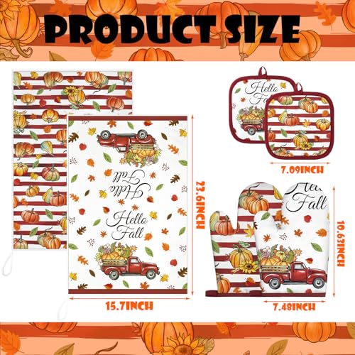 6 Pcs Fall Kitchen Decor Pumpkin Pot Holders and Oven Mitt Sets (Pumpkin)
