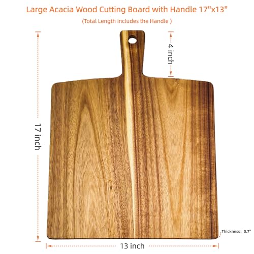 Large Acacia Wood Cutting Board with Handle 17''X13'' (BigSquare-17x13)