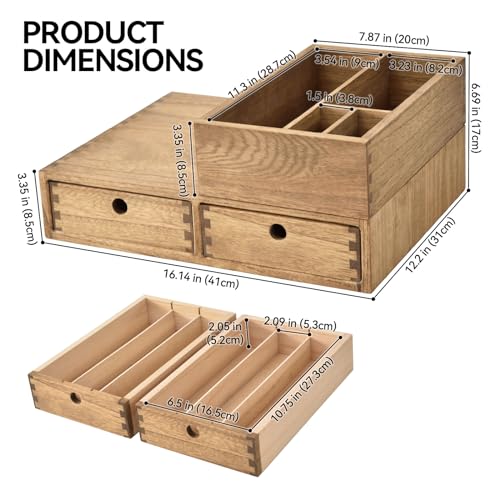 Wooden Coffee Station Organizer with Drawers (Dark Brown)