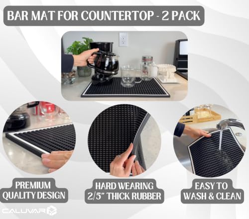 Coffee Bar Mat White Frame 18x12 in 2 Pack Silicone (Bar Mat - 2 Pack)