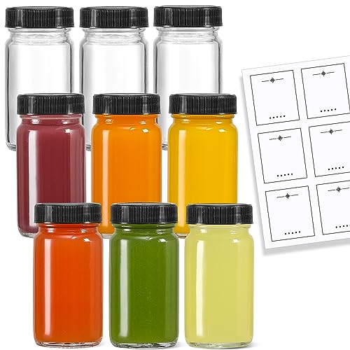 9 Pack 2 oz Glass Shot Bottles w (Black Lids / 2oz-9 pack)