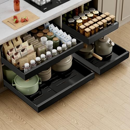 2 Pack Expandable Pull Out Cabinet Organizer (21"D X 12-20"W (2 Pack) / Black)