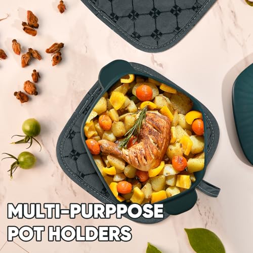 Oven Mitts Kitchen Towels Dishcloths with Pot Holders Sets 12PCS (Deep Green)