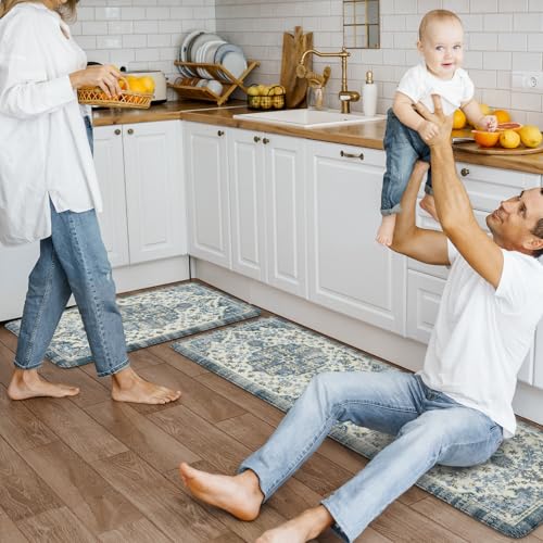Anti Fatigue Kitchen Mats (Blue/Multi / 17.3" x 47"+17.3" x 29"--0.47 inches)
