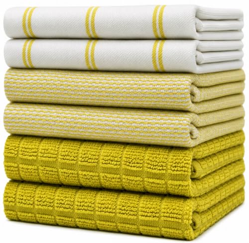Premium Kitchen Towels 6 Pack 100% Cotton (Lime Green Check / Kitchen Towels - Mixed Styles (6 Pack))