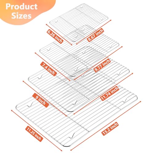 4 Pcs Baking Wire Rack for Cooling (8.6 + 9.7+ 11.6 + 15.3 Inch)