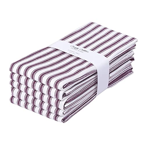 Stripe Kitchen Towels Decor Hanging Loop Tea Dish Towels Boho Absorbent Festive Gift Set of 6 Pantry Reusable 18x28 Inch Kitchen Dish Towels (Purple (French))