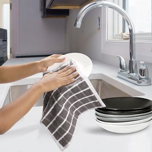 Kitchen Towels Cotton Dish Towels 12”x12” (12" x 12" (Set of 6) / 047 Grey Checks Terry)
