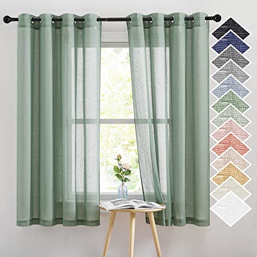 Linen Textured Semi Sheer Curtains (52"W x 63"L (Pack of 2) / Olive Green)