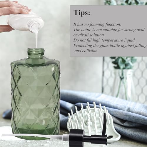12Oz Green Glass Soap Dispenser with Plastic Pump (Green Diamond)