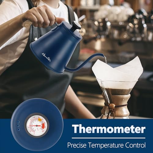 Gooseneck Kettle with Thermometer for Pour Over Coffee and Tea (Cobalt Blue)
