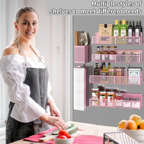 Magnetic Spice Rack for Refrigerator (Pink / 6 Pack)