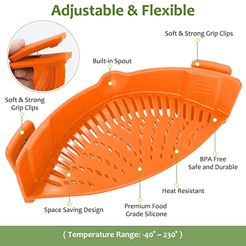 Clip on Strainer for Pots Pan Pasta (Orange)