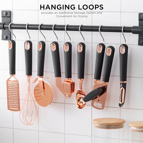 Kitchen Gadget Set Copper Plated Stainless Steel Utensils with Soft Touch Handles (7 Pieces / Copper Black)