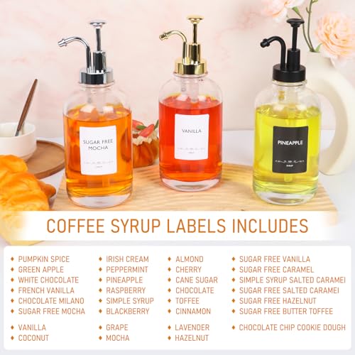 Coffee Syrup Dispenser 16.9 Oz 2 Pack with Black Plastic Pump (16.9oz 2pack(black))
