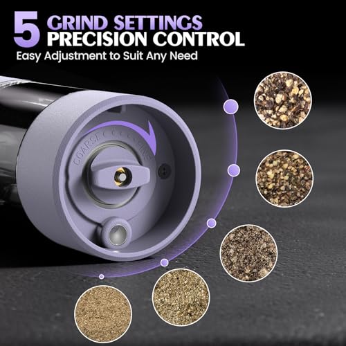 Salt and Pepper Grinder Set Gifts for Women Automatic Battery Purple Pepper Mill Shakers Kitchen Accessories Cooking for Mom (Purple)