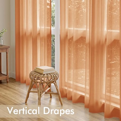 Fall Orange Sheer Curtains 108 Inches Long 4 Panels 42 x 108 Inches (42"W x 108"L (Pack of 4) / Orange)