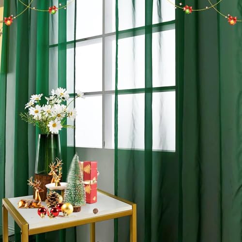 Basic Rod Pocket Sheer Voile Window Curtain Panels White 1 Pair 2 Panels 38 Width 63 Inch Long for Kitchen Bedroom Children Living Room Yard (Foliage Green / 38"W x 63"L (Pack of 2))