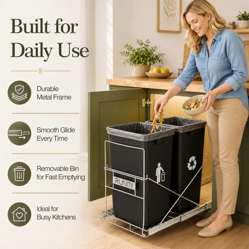 Double Pull Out Trash Can Under Cabinet with Handle (Silver / Double)