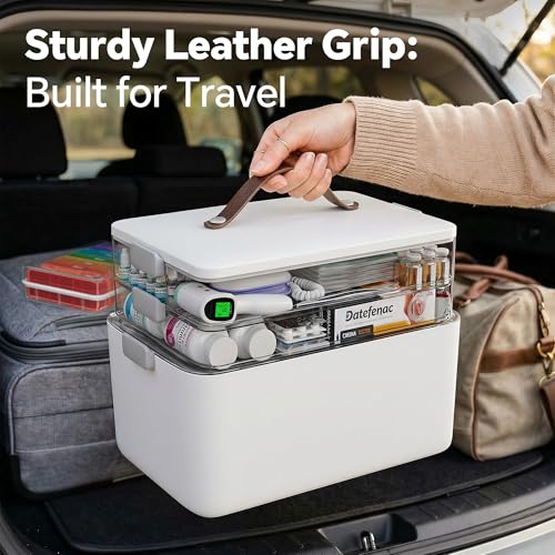 3 Tier Medicine Organizer with Leather Portable Pill Case (Regular 3-Tier Set)