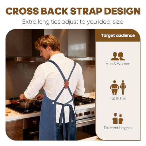Aprons For Women Men With Large Pockets (Dark Blue)