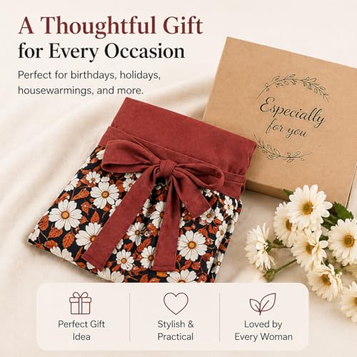 Cute Floral Aprons for Women with Pockets (Medium / Burgundy)