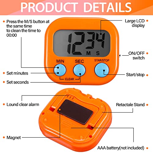 24 Pcs Digital Kitchen Timer Magnetic Timer Bulk On (Pink, Orange)