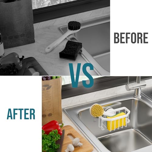 White Sponge Holder for Kitchen Sink with Strong Suction Cup (6.1" x 3.5" / White)