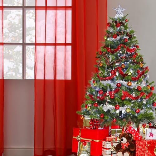 Basic Rod Pocket Sheer Voile Window Curtain Panels White 1 Pair 2 Panels 38 Width 54 Inch Long for Kitchen Bedroom Children Living Room Yard (Red / 38"W x 54"L (Pack of 2))