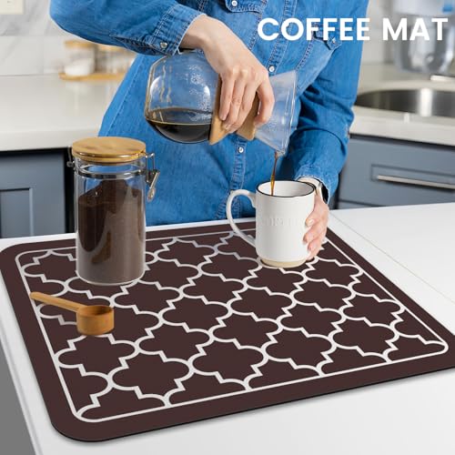Dish Drying Mat Absorbent Dish Drying Mats for Kitchen Counter 15"x 18" (Stylish Chocolate / 18" x 15")