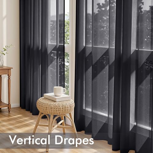 Black Sheer Curtains 102 Inches Long 4 Panels 42 x 102 Inches (42"W x 102"L (Pack of 4) / Black)