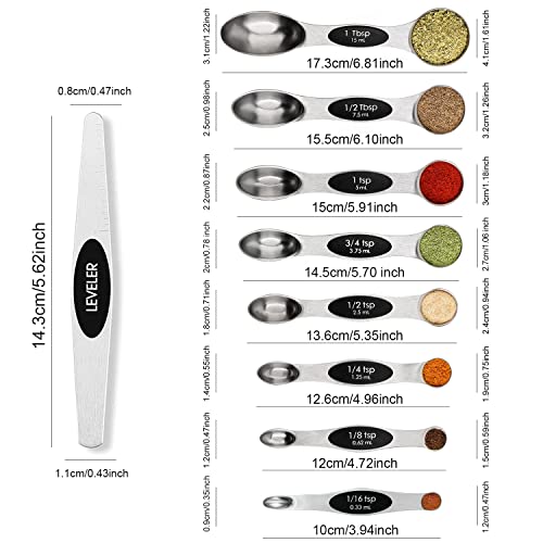 Magnetic Measuring Spoons Set Stainless Steel with Leveler (Silver)