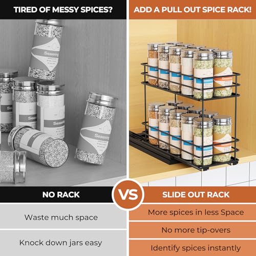 Pull Out Spice Rack Organizer for Cabinet (Black / 4.3" - 1 Drawer)