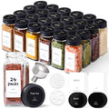 Glass Spice Jars with with Labels 4 oz 24 Pack Small Square Bulk Set (Metal Black Lids)