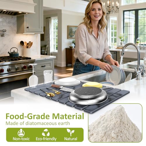 Large Stone Dish Drying Mat for Kitchen Counter (Marble / 24" x 16")