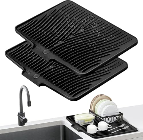 Silicone Dish Drying Mat for Kitchen counter (Black-2pcs / 19.7" x 17")