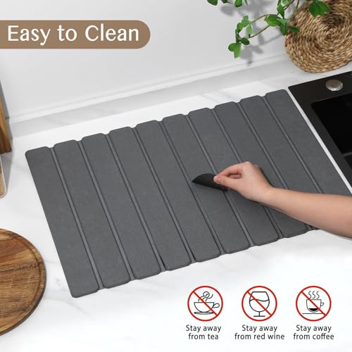 Large Stone Dish Drying Mat for Kitchen Counter (Pure Gray / 24" x 16")