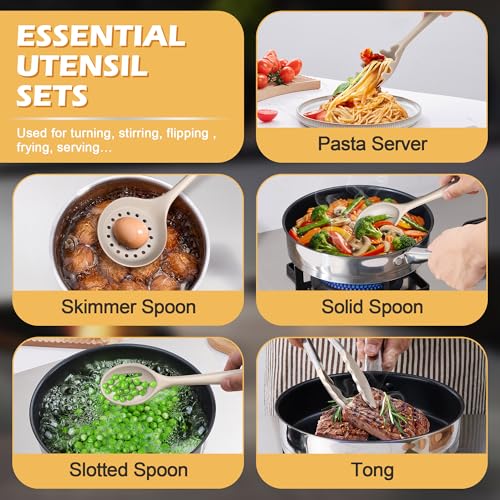 15 Piece Kitchen Cooking Utensil Set (Khaki)