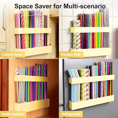 9.5” Large Acrylic Straw Holder for Cabinet Door (Large / Milky Yellow)