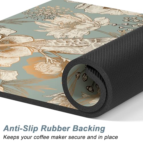 Coffee Mat 12" x 19" Cute Coffee Bar Mats for Espresso Machine Station Accessories and Organizer (Retro Flower / 12" x 19")