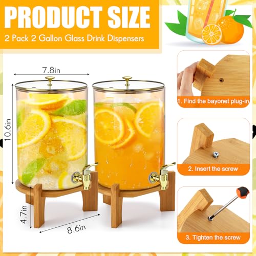 2 Pack 2 Gallon Each Amber Glass Drink Dispensers with Spigot (2 Gallon)