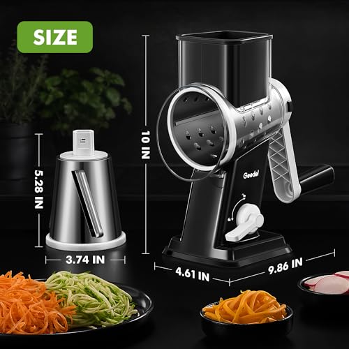Upgraded Rotary Cheese Grater Hand Crank (Black / 4 Blades)